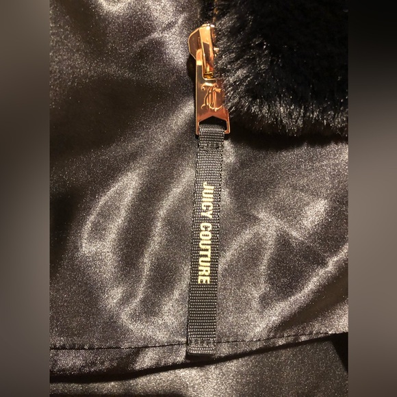 Juicy Couture Black Label Black Faux Fur Coat Full Zip Hooded Jacket Sz Large - Picture 4 of 5